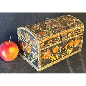Charming Norman Wedding Box Late 18th Century Painted Wooden Box With Floral Decor