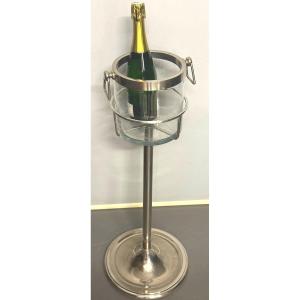 Seau à champagne et son support en métal argenté et verre Design années 1960 
