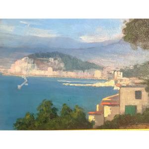 Henri Charles Angeniol 1870-1959 Huile Nice Route Du Mont Boron French Riviera Villefranche 