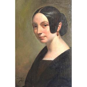 Georges Dupré Lyon 1807-1853 Huile portrait de Pauline Viardot à la boucle d’oreille Romantisme