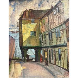 Knud Pedersen Svensberg 1889-1976 Danish Oil Dinan Medieval Port Rance Brittany Svendsbjerg