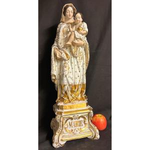 Importante VIERGE MARIE XIXe 60cm en porcelaine Vieux Paris en très bon état chrétien religion