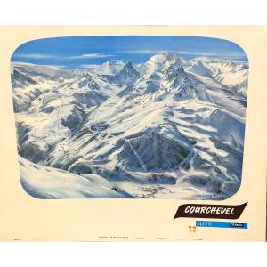 Pierre NOVAT Affiche 46x55cm COURCHEVEL 1962 Pistes de ski Savoie Montagne Alpes 