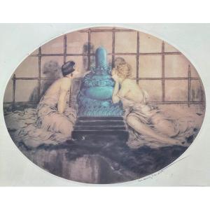 Louis ICART 1888-1950 Grande lithographie Bouddha + élégantes Confidence 1926 Référencé buddha 