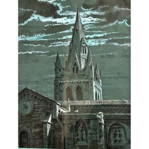 Octave Bellet 19th-20th Century The Bell Tower Of Saint André Church Grenoble Collegiate Church Under The Moon Night