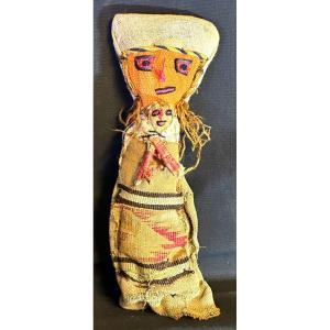 Rare Pre-columbian Doll Chancay Peru In Fabrics And Plant Fibers Fertility Fertility