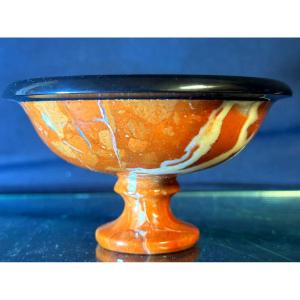 19th Century Empty Pocket Cup In Griotte Red Marble And Semi-translucent Obsidian 