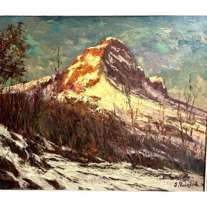 Lucien QUENARD 1902-1995 Huile La Dent de Crolles en hiver Isère montagne neige Grenoble Alpes 