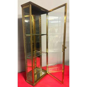 19th Century Shop Or Collector's Display Case 85cm In Brass, Glass And Mirror To Stand Or Hang