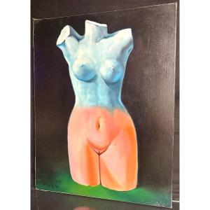 Sergio BRIZIO 1928-1997 Huile Symboliste Galatée nue Nymphe marine 