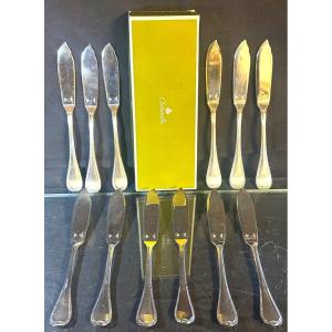 Christofle Malmaison 12 Fish Knives In Case In Very Good Condition Goldsmithing Tableware