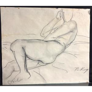 Franz PRIKING 1929-1979 Grand dessin Nu féminin signé  /1