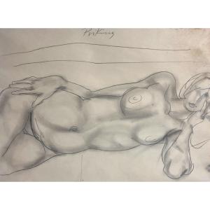 Franz PRIKING 1929-1979 Grand dessin Nu Féminin signé /3