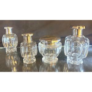 Baccarat Crystal And Sterling Silver Toiletry Set 3 + 1 Signed Minerve Perfume Bottles