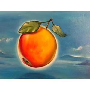 Sergio Brizio 1928-1997 Symbolist Oil Celestial Apple Signed