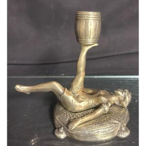 Rare Bronze Candle Holder Circus Acrobat Equilibrist Curiosity Circa 1900 