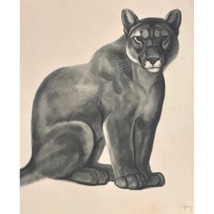 Georges Lucien GUYOT Panthère lithographie Art Deco 