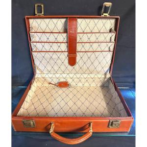 DELVAUX Attaché Case / Malette cuir fauve avec clefs signé Sac de Luxe bagage 1950 