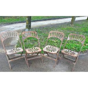 4 Antique Square Folding Garden Chairs (set Of 32 In Total)