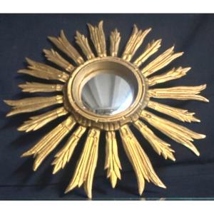 Miroir soleil sorcière 54cm en bois doré bombé et déformant Curiosité sorciere