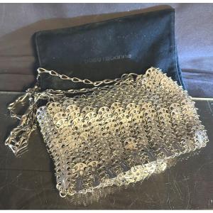 PACO RABANNE RARE Sac métallique 1969 Modèle Nano argenté signé avec sa pochette d’origine 