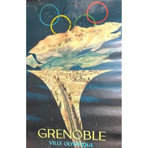 Affiche originale Grenoble 1968 Jeux Olympiques d’Hiver Flamme Ski Alpes Sport