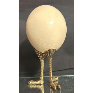 Ostrich Egg Base On Bronze Tripod Foot In The Shape Of An Ostrich Leg 1950-1970