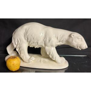 Big Walking Bear Signed Art Deco 1930 Ceramic 42 Cm 