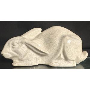 Odyv France Rare Art Deco Rabbit In Glazed Ceramic 1930 Cracked Earthenware 