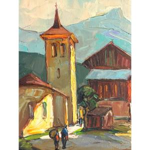 Elie BERNADAC 1913-1999 Rare Huile BONNEVAL sur Arc Alpes Haute Maurienne  Montagne