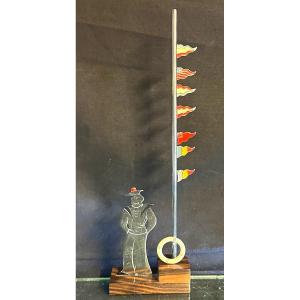 Raymond Sudre Art Deco Glass Mark Marine And Flagpole 7 Flags Signed 