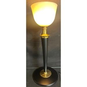 Lampe MAZDA Grand modèle 62,5cm avec son opaline Albalite Art Deco