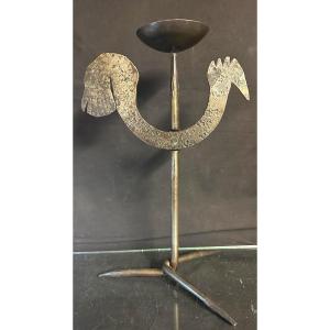 Jean Touret Ateliers Marolles Dlg Rooster Chandelier 1950 In Wrought Iron Very Good Condition 