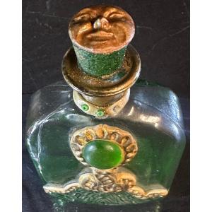 Rare 1900 Perfume Bottle Sealed Moon Face Stopper 