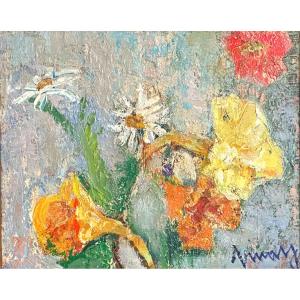 Jean Vinay 1907-1978 Huile Fleurs Printemps Cadre Delf Grenoble Musée St Antoine l’Abbaye