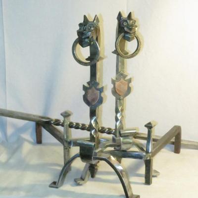 Pair Of Iron Andirons Wrought Dlg Schenk, Viollet Le Duc