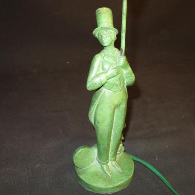 Lamp Sculpture Art Deco Signed Jc Darvel Cirque Comedien In Top Hat Shaped