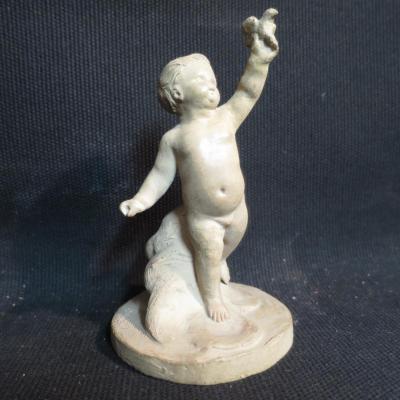 Simon Louis BOIZOT rare sculpture en terre cuite XVIIIe Enfant à l'oiseau putto