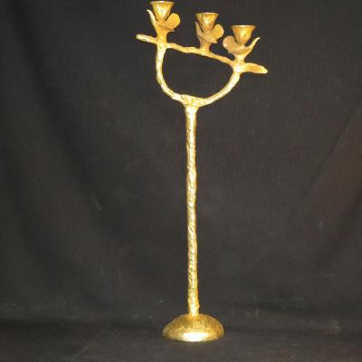 Pierre CASENOVE bougeoir triple oiseaux en bronze doré 71 cm FONDICA candelabre lampe 