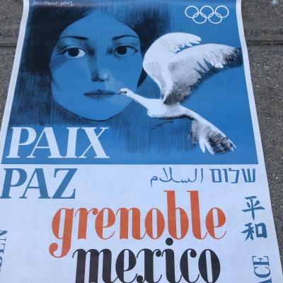 Proantic: Affiche Originale 1968 GRENOBLE VILLE OLYMPIQUE Jeux Olympiq