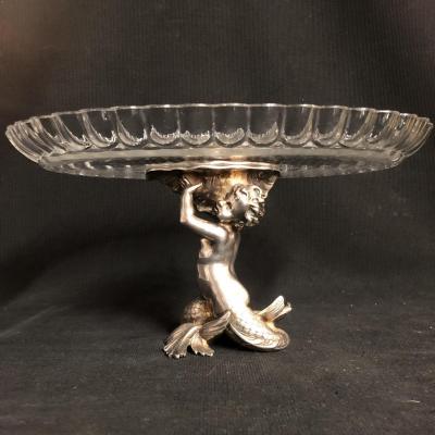 CHRISTOFLE coupe centre de table XIXe en bronze et cristal Baccarat présentoir