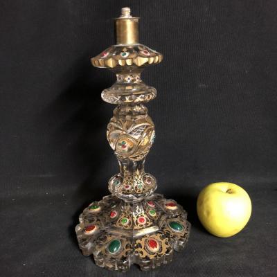 Lamp Base Nineteenth Faceted Crystal Glazed And Gilded Turkey Ottoman Kadjar