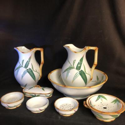 MINTON 1875 BAMBOO Christopher DRESSER ensemble de toilette BAMBOU Majolica Majolique