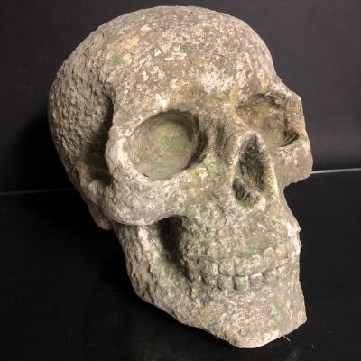 ANCIEN CRANE vanité en pierre reconstituée memento mori tête crâne curiosité