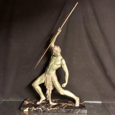 Dh Chiparus 1886-1947 Important Sculpture Hunter With Javelin 85 Cm Spelter With Nuanced Patina