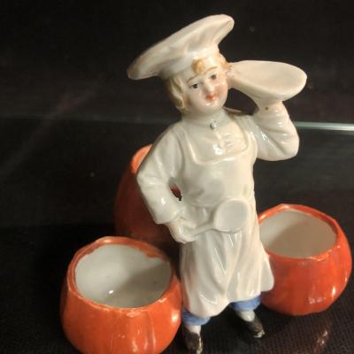 JEUNE CUISINIER Service à condiments Art Deco salière poivrière moutardier en porcelaine