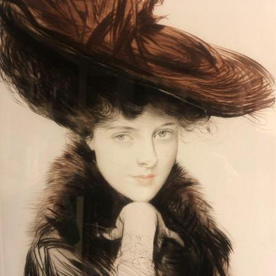 Paul Cesar HELLEU 1859-1927 Grande pointe sèche Nancy BORWICK , Lady CROFT signé  EN TBE césar