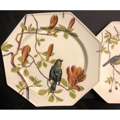 Minton Essex Birds XIXth Rare Flat Plate Brand Of 1880 In Very Good Condition / 1