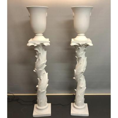 Jean Charles Moreux Dlg Importante Pair Of Lighting Columns 1940 Plaster Sheaths Lampposts