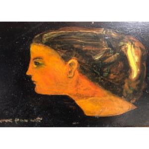 Max PAPART 1911-1994 Huile Jeune femme de profil 1953 Collection de l'artiste